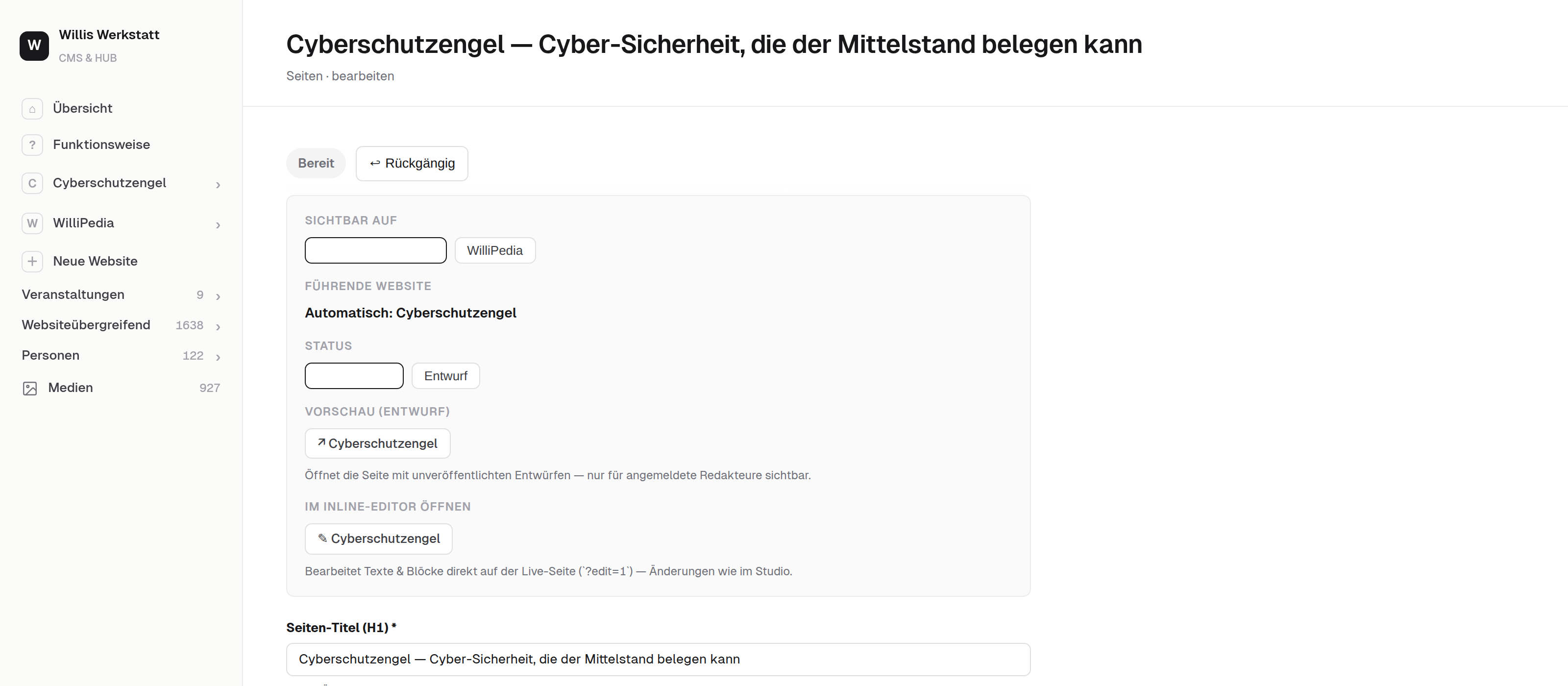 Inline-Editor auf der Seite